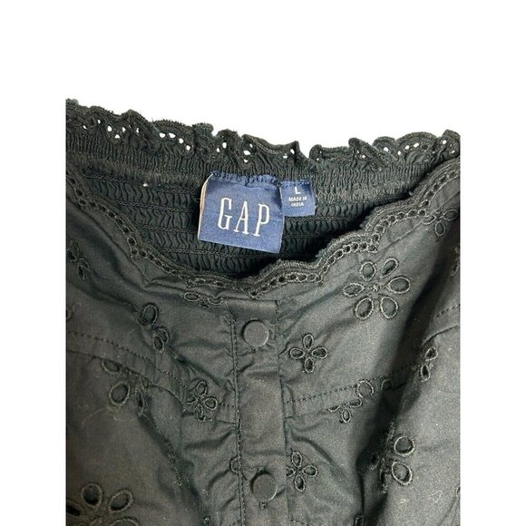 Gap Eyelet Flutter Sleeve Tank Top Women’s Sz L Black Buttons Cottagecore - Picture 3 of 7